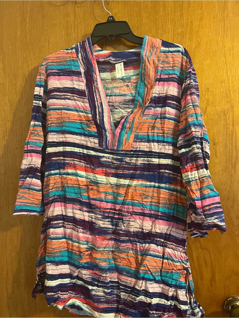 Liz Claiborne Multicolor Striped Swim Cover-Up - Coral, Teal, Navy, Pink